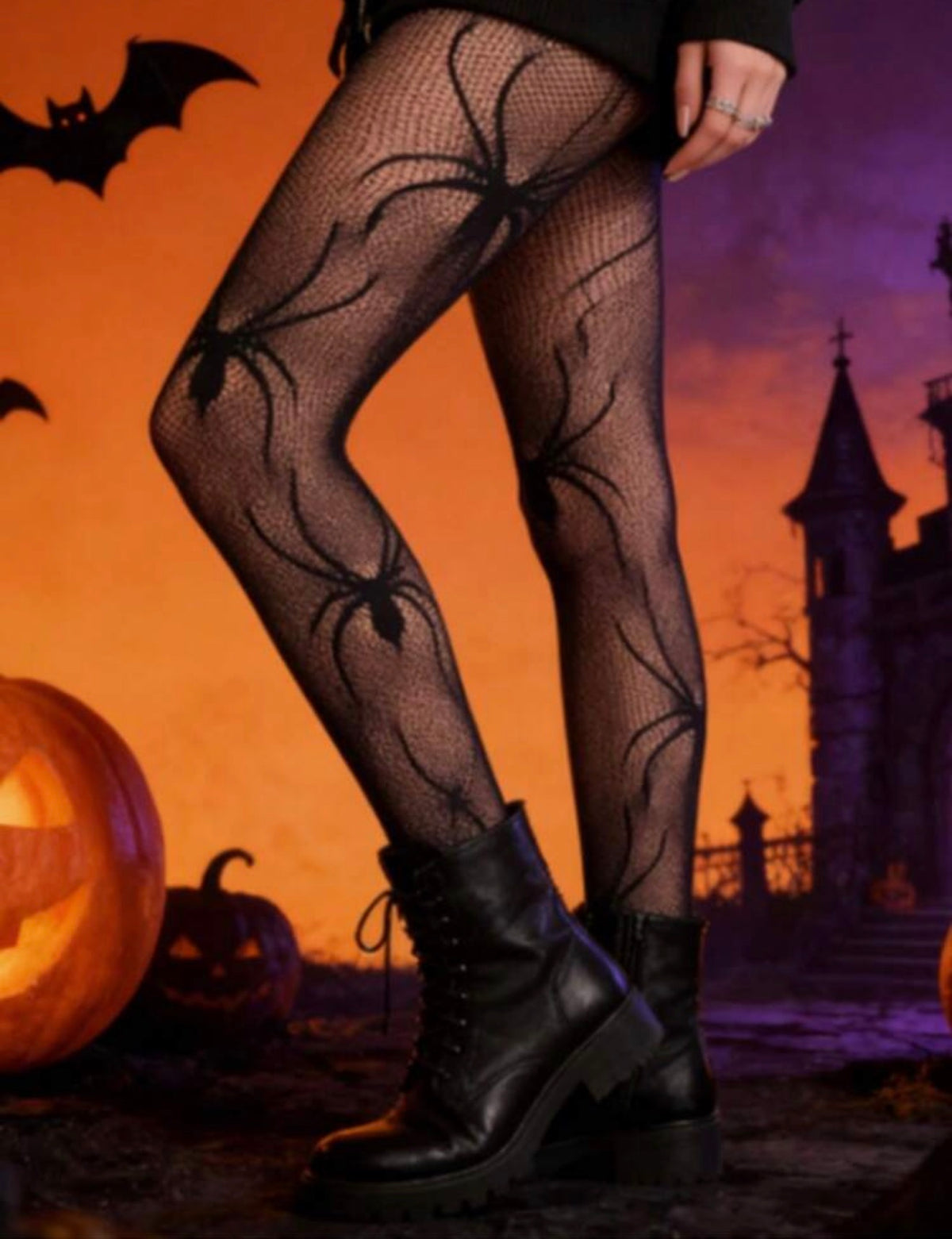 Gothic Spider Fishnet Tights – One Size