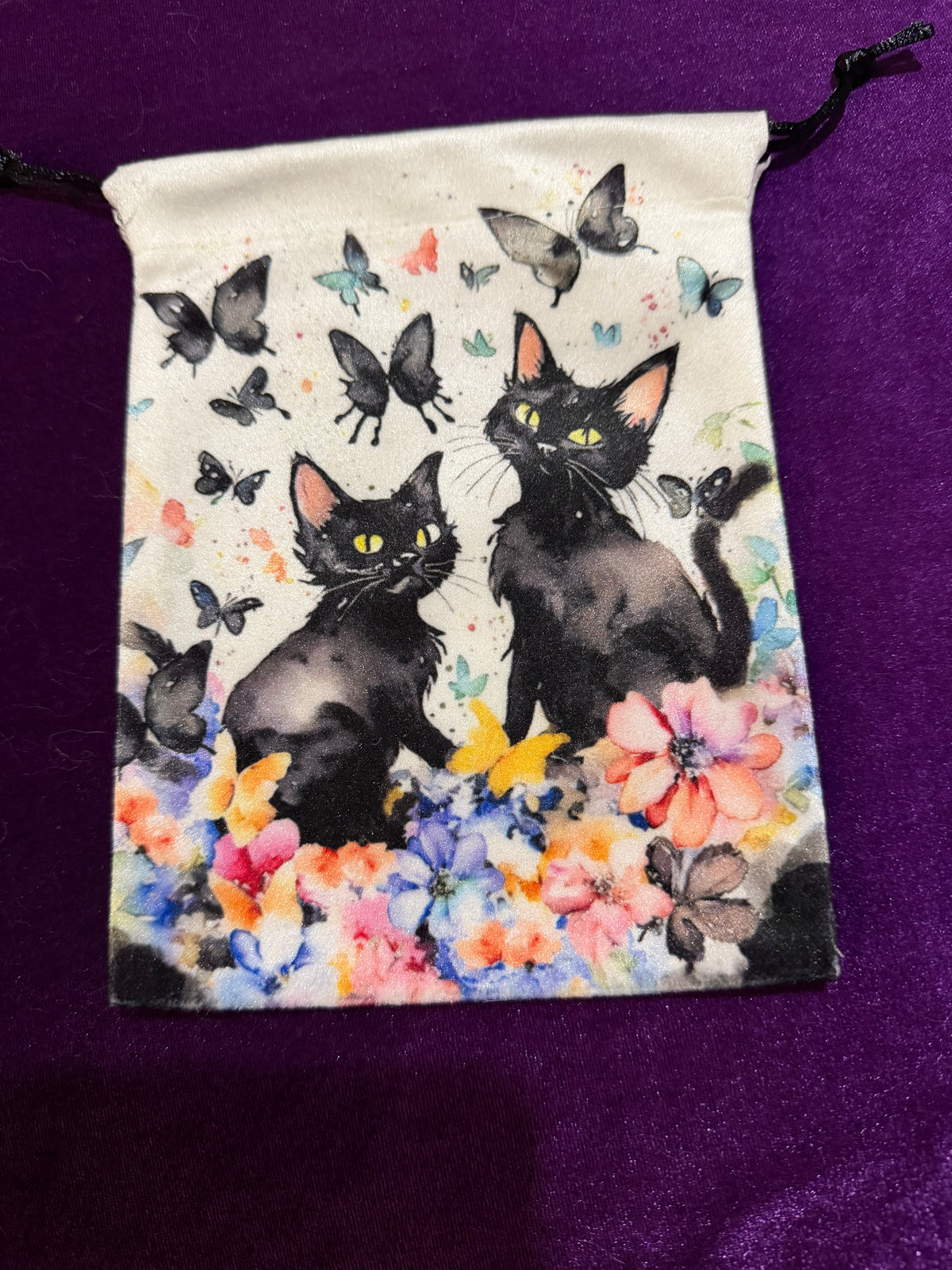 Black Cats & Butterflies Velvet Tarot Bag
