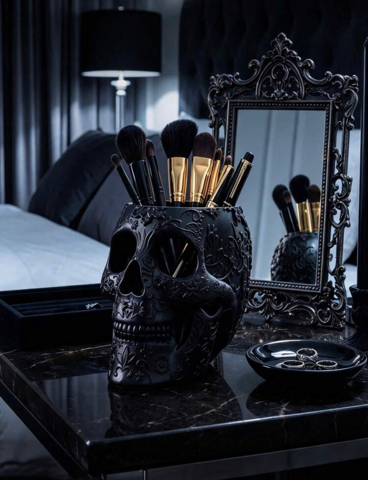 Gothic Black Skull Makeup Brush Or Pen Holder