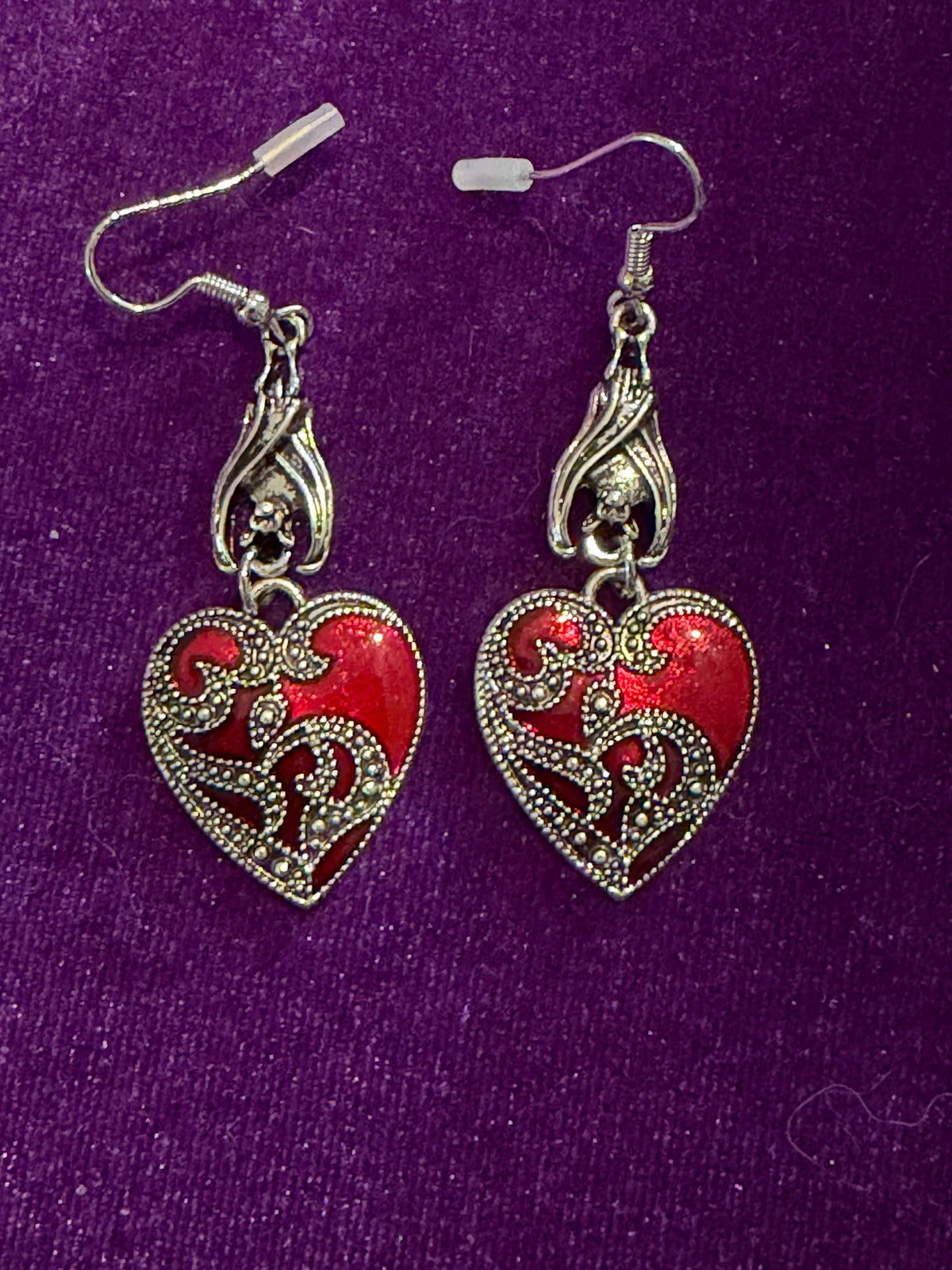 Crimson Heart & Bat Drop Earrings