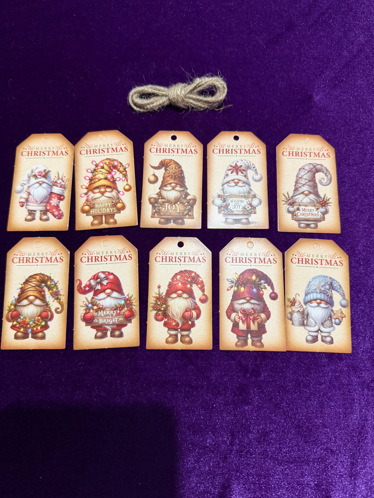 Vintage Christmas Gnome Gift Tags – Pack of 10
