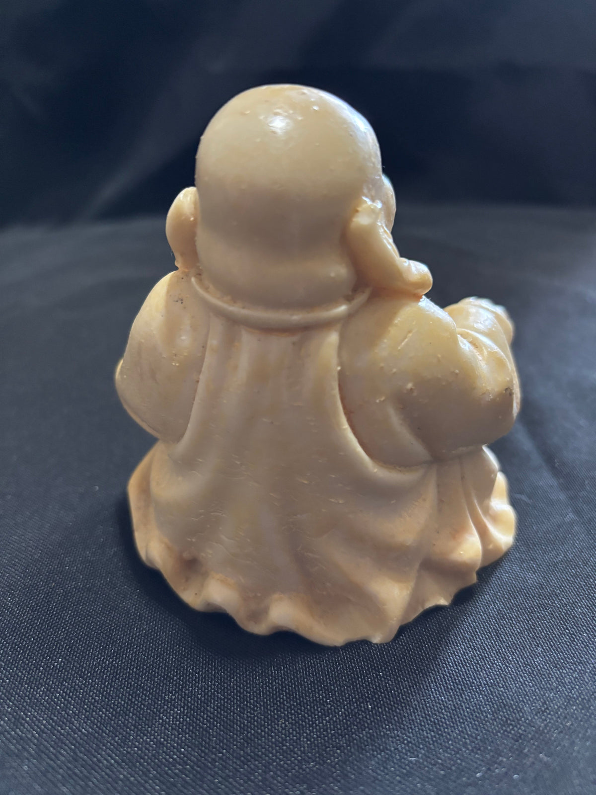 Large Vintage Cream Resin Laughing Buddha with Prayer Beads