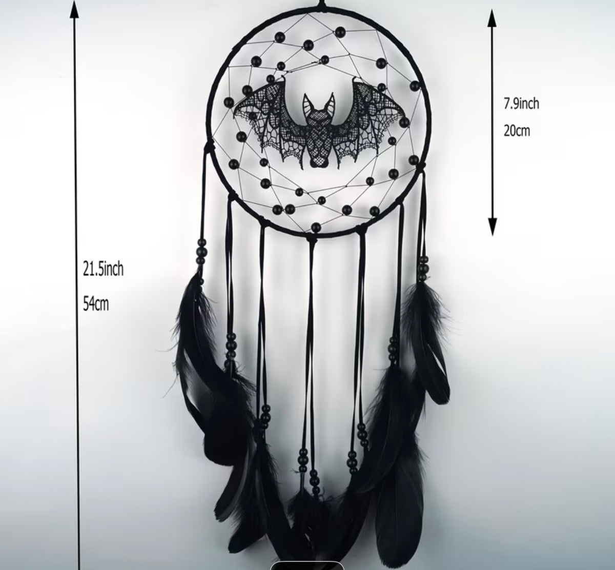 Handmade Lace Bat Dreamcatcher – Black Gothic 54cm