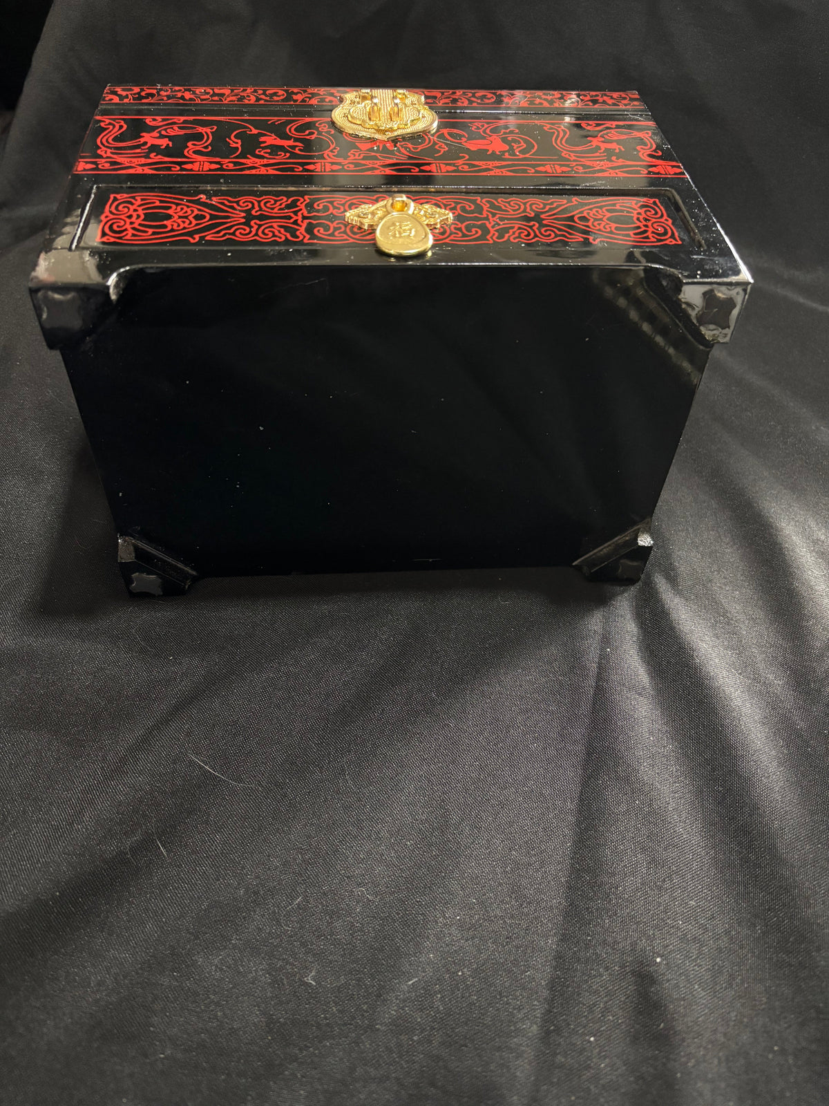 Vintage 1998 Chinese Black & Red Lacquer Jewellery Box – Hong Kong