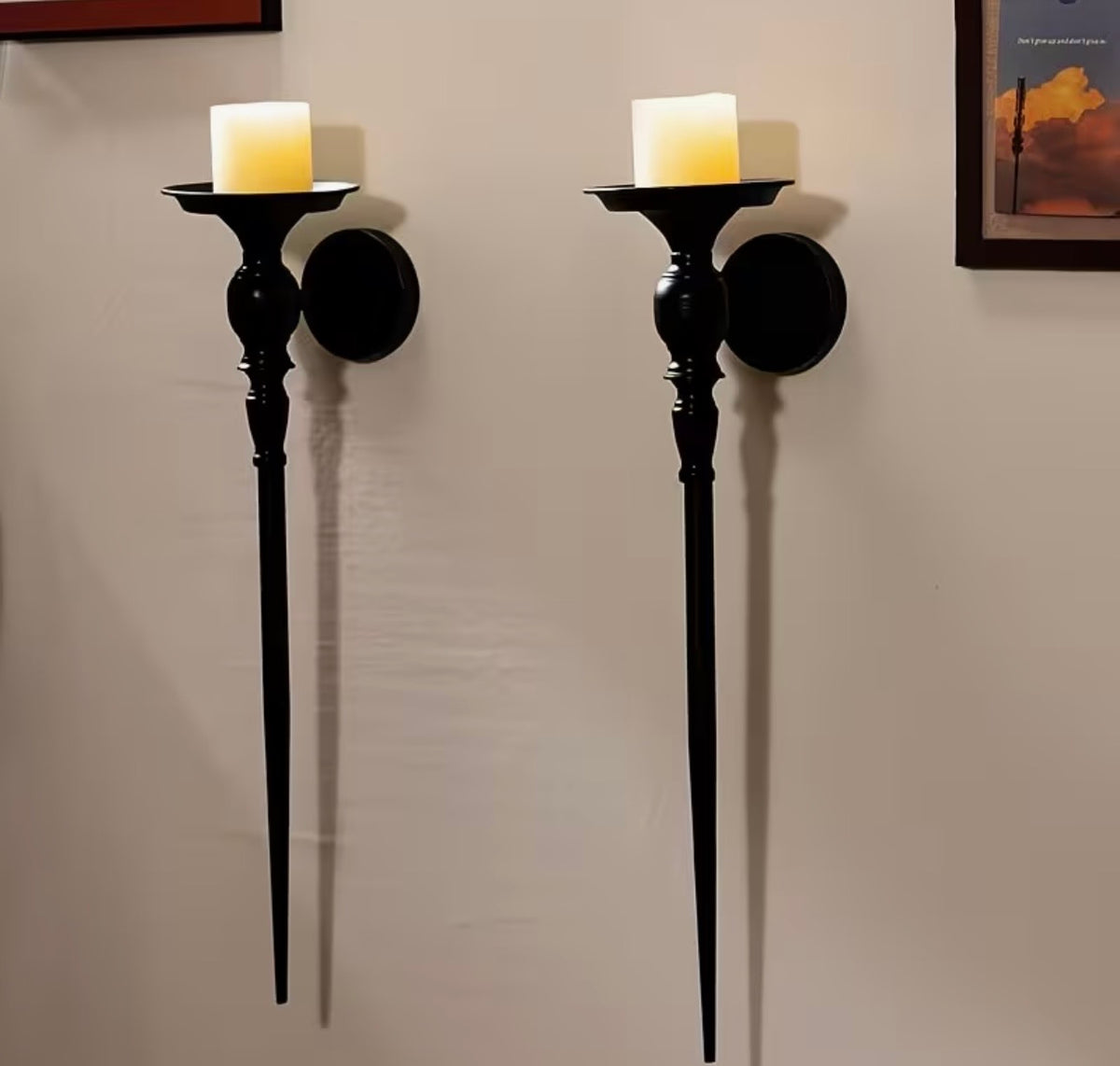 Gothic Black Iron Wall Candle Sconces – Pair