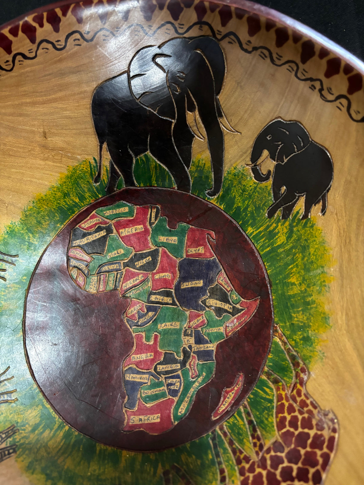 Large Hand-Carved Zimbabwean Wooden Safari Bowl