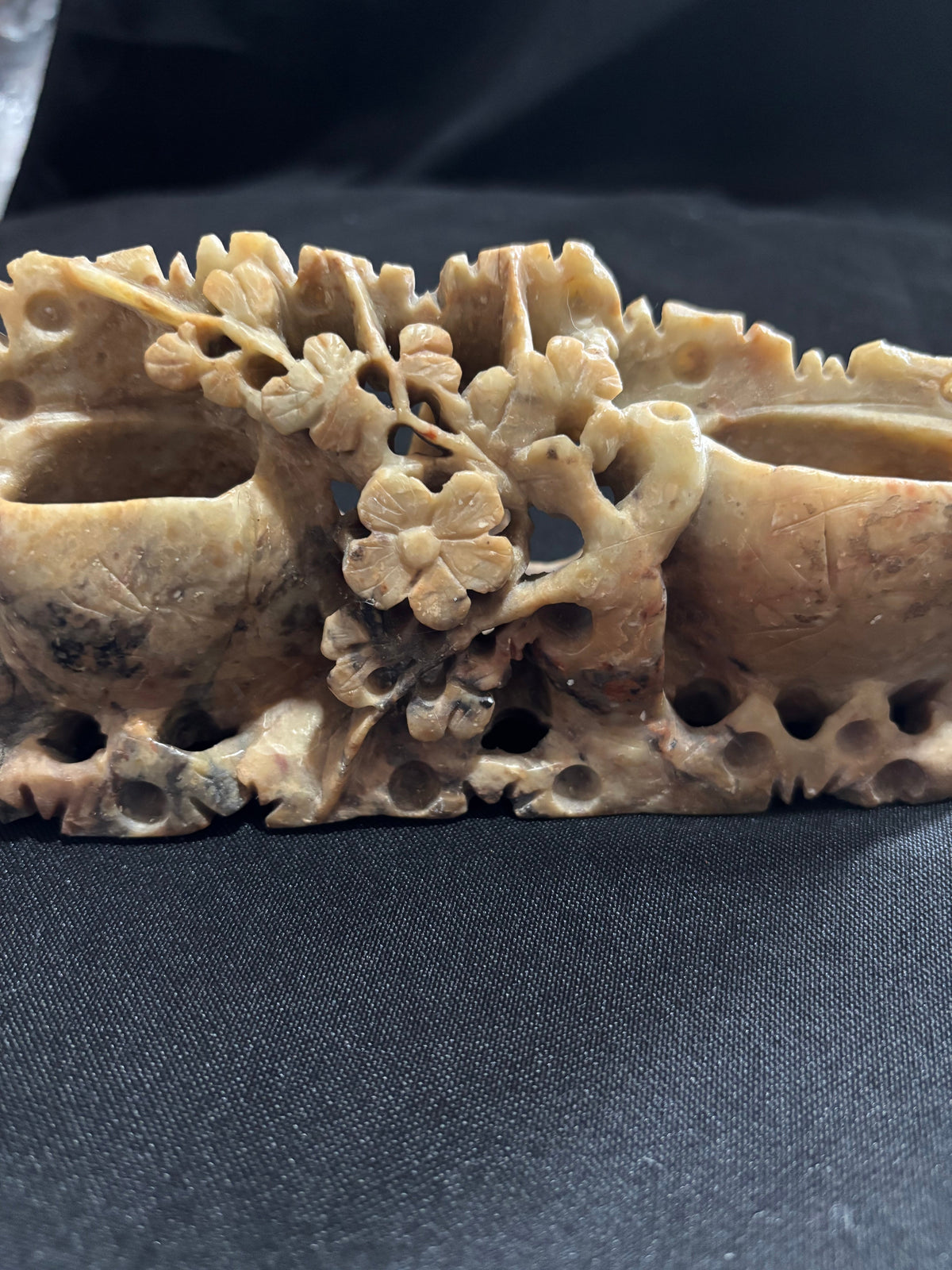 Medium Vintage Chinese Carved Soapstone Double Brush Washer