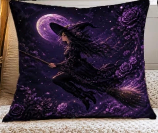Moonlit Flying Witch Cushion Cover – 45 × 45cm