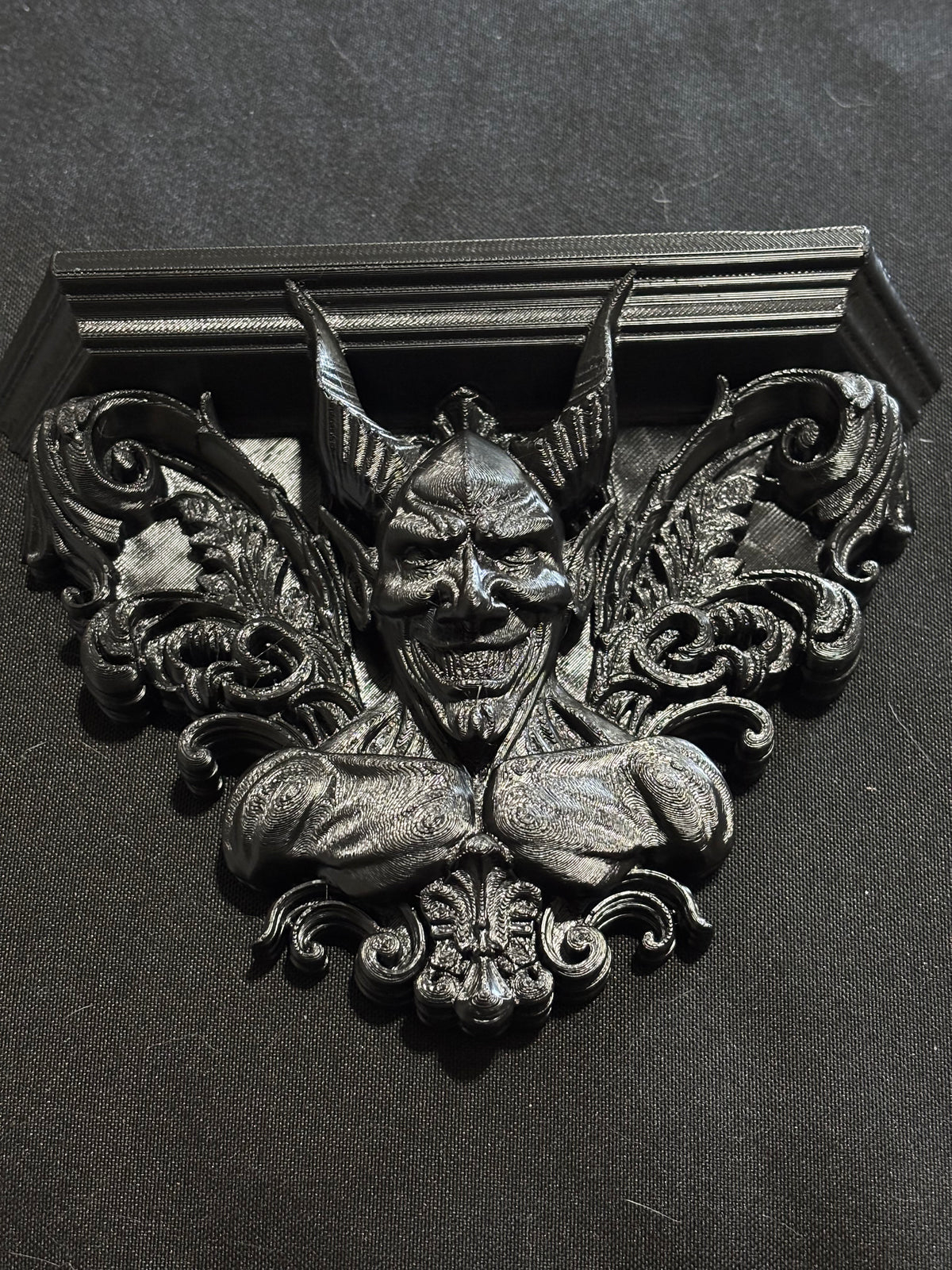 Baroque Gothic Devil Wall Shelf – Ornate Black Display Shelf (7”)