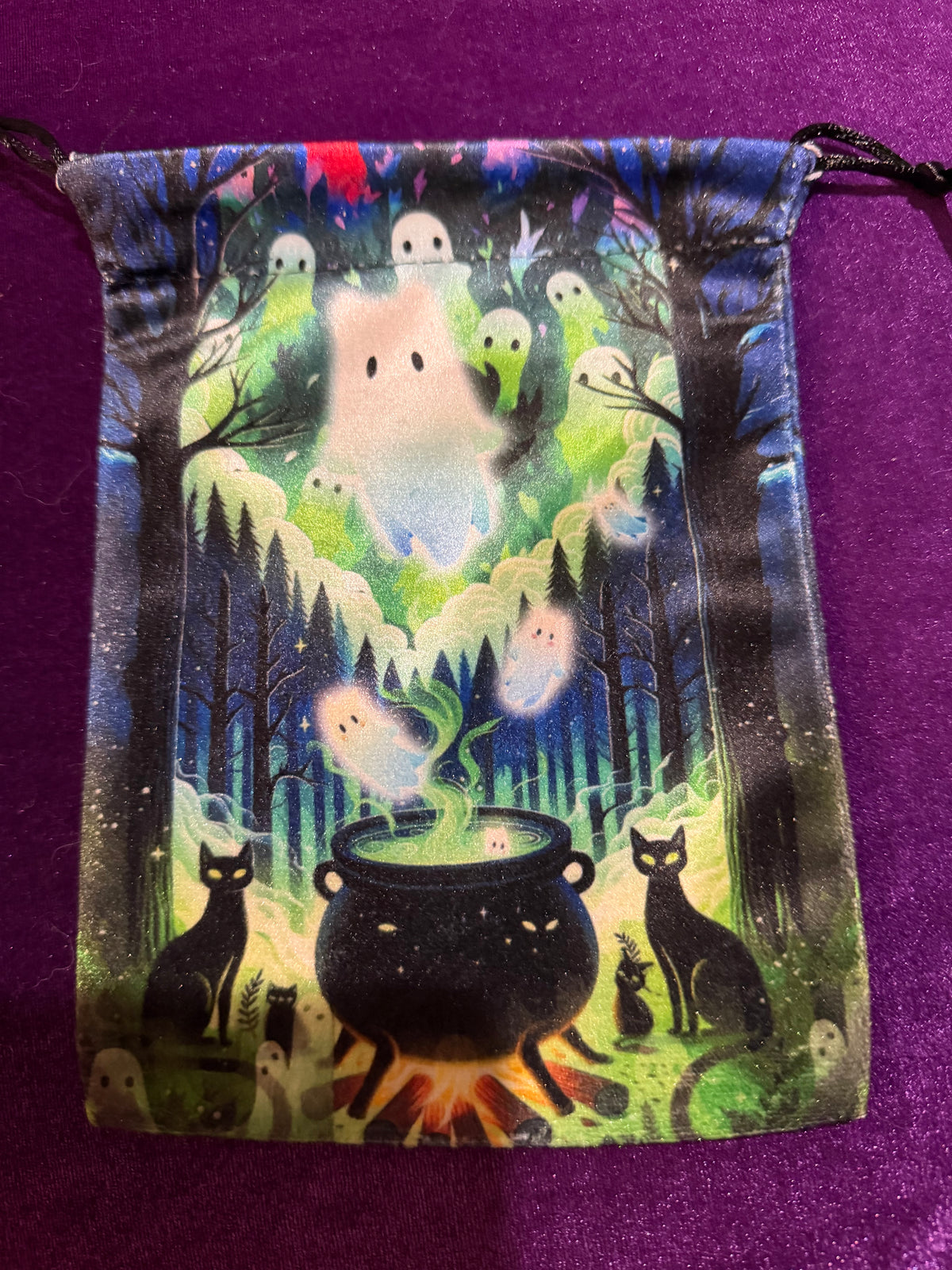 Ghostly Cauldron Velvet Tarot Bag