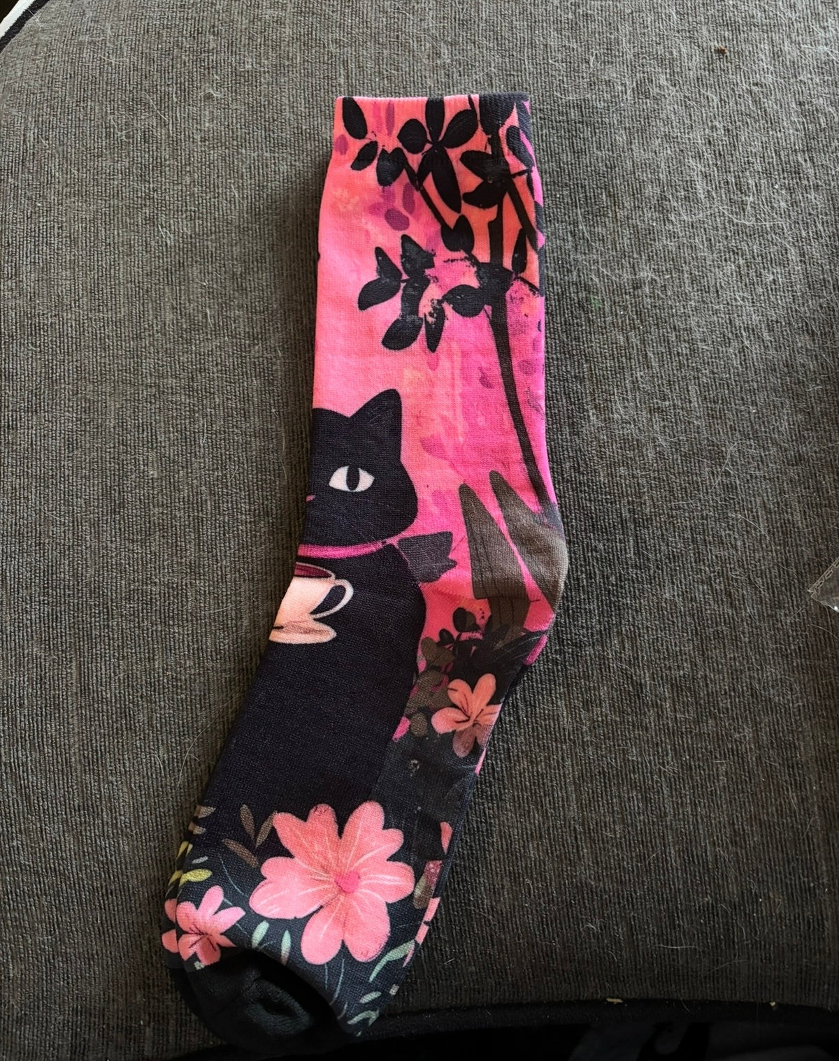 Black Cat & Pink Floral Ladies Socks