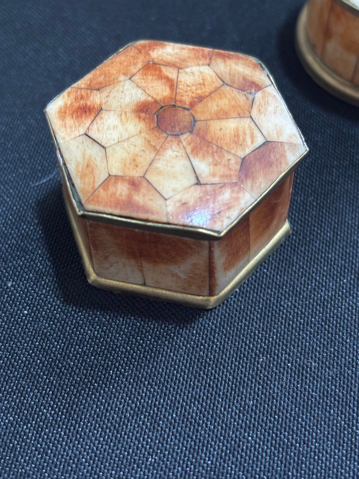 Set of Three Vintage Indian Bone & Brass Pill Boxes