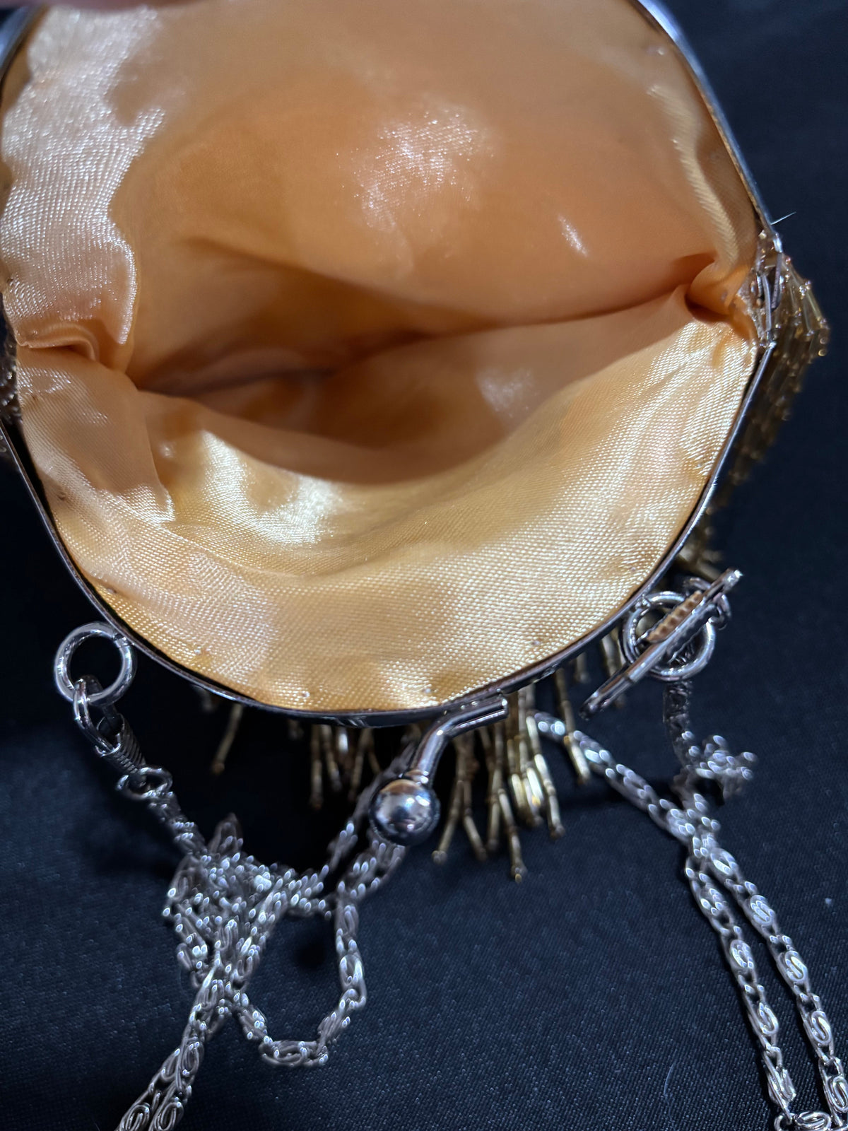 Vintage Amber Glass Beaded Evening Bag with Fringe