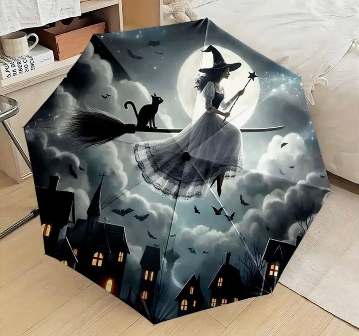 Moonlit Witch & Familiar Automatic Umbrella
