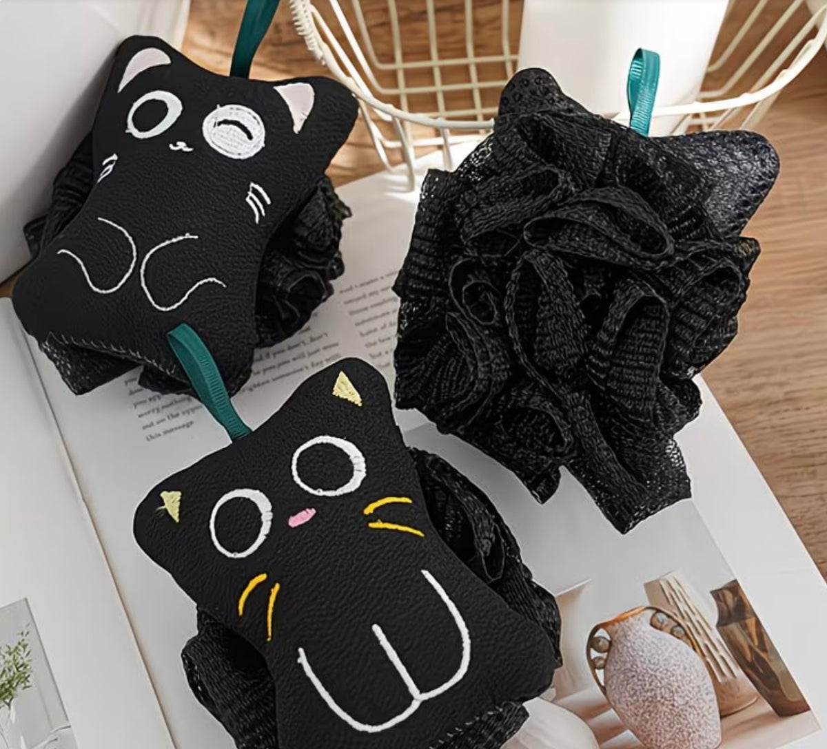 Black Cat Two-in-One Bath Sponge and Scrubber