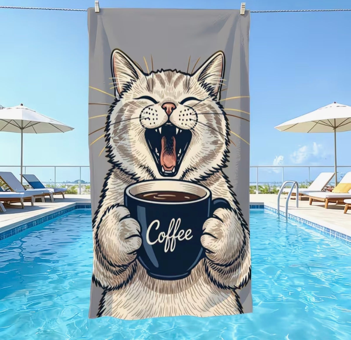 Coffee Addict Cat – Bath & Beach Towel