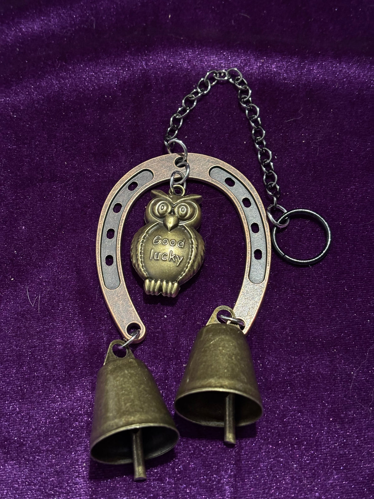 Good Luck Owl & Horseshoe Brass Wind Chime