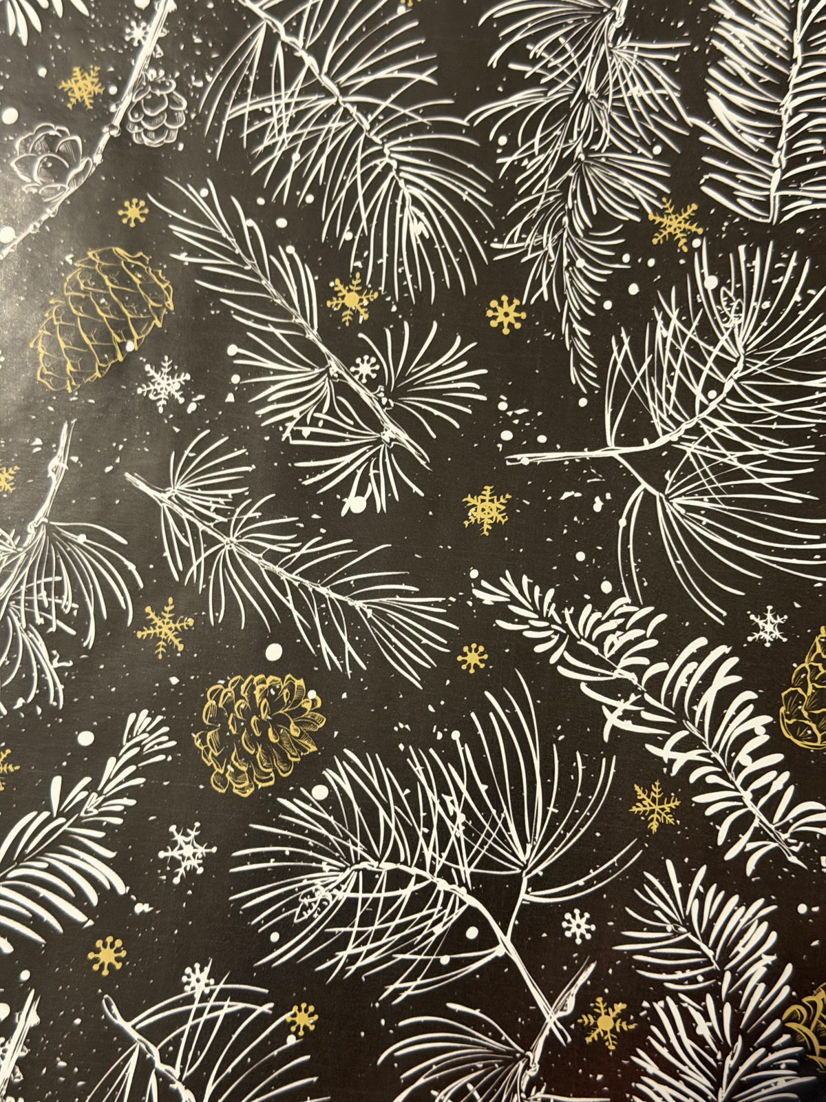 Midwinter Pines — Black, White & Gold Premium Wrapping Paper — 5 Metre Roll