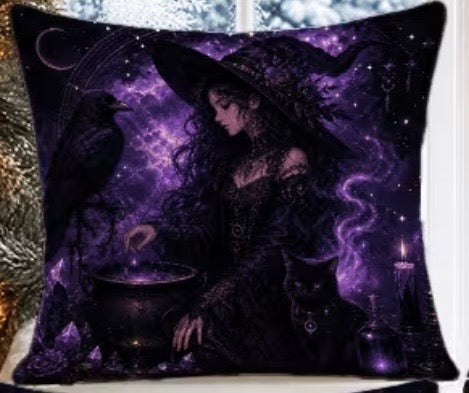 Witch Stirring a Cauldron Cushion Cover – 45 × 45cm