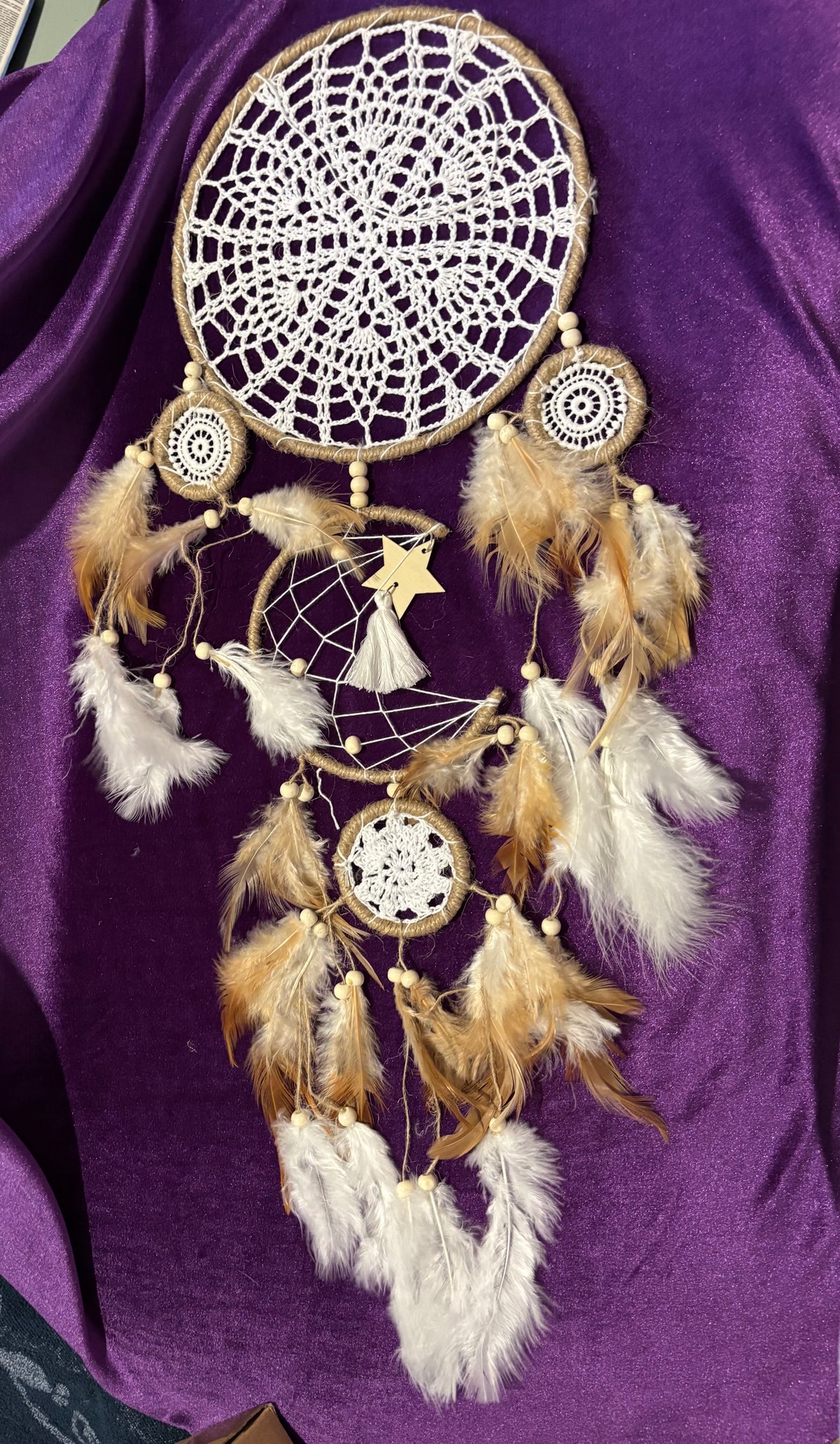 Crescent Moon Macramé Dreamcatcher Wall Hanging – Approximately 24 Inches