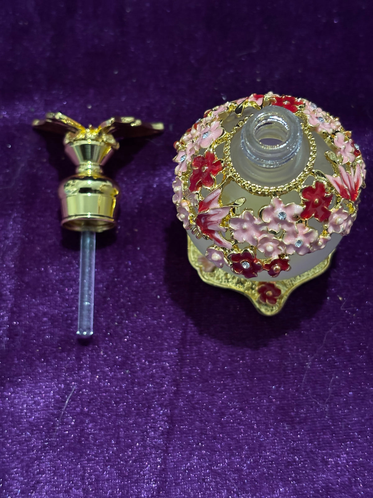 Handmade Pink Butterfly & Blossom Glass Perfume Bottle – 25ml
