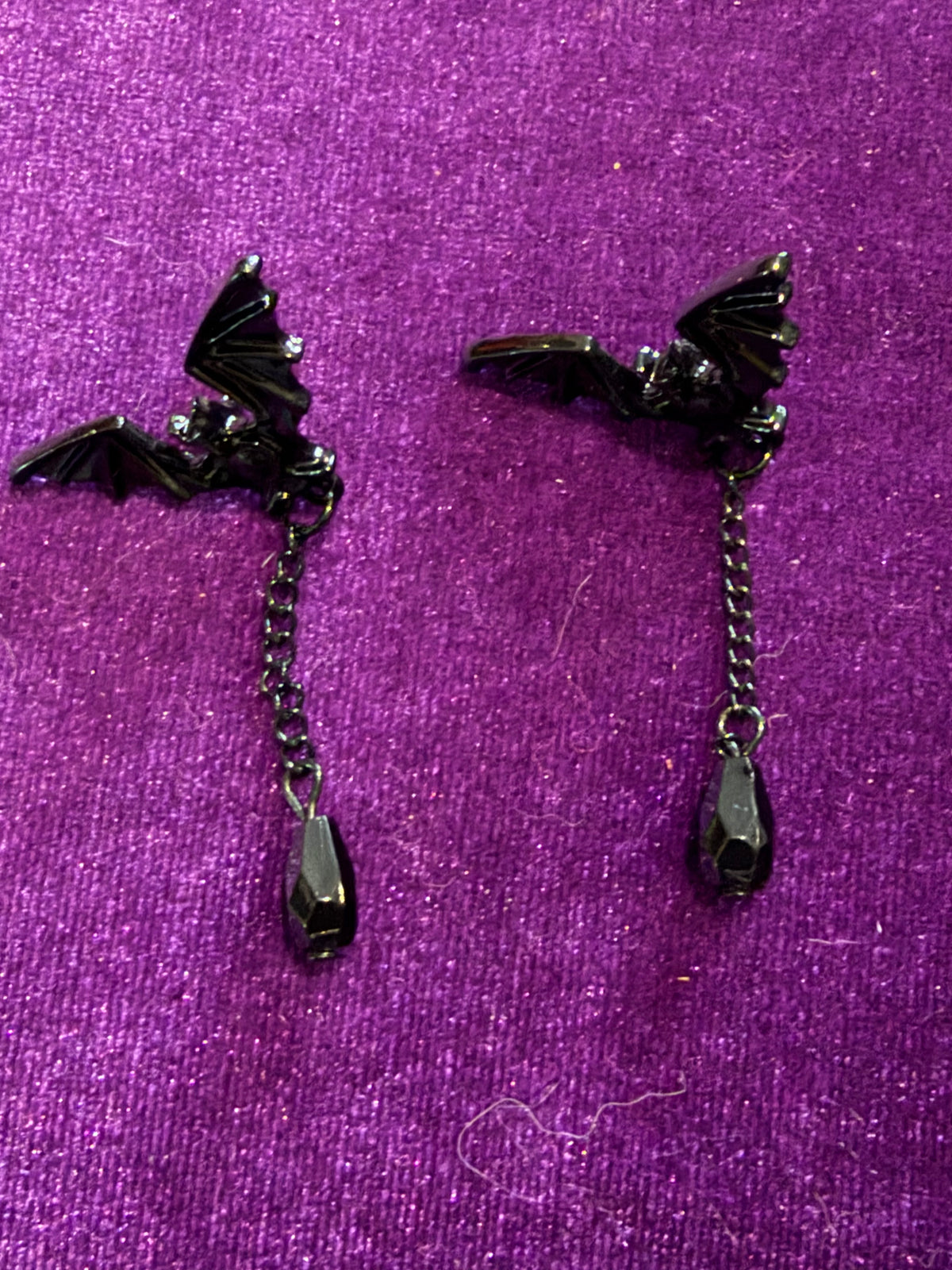 Black Bat & Glass Drop Earrings