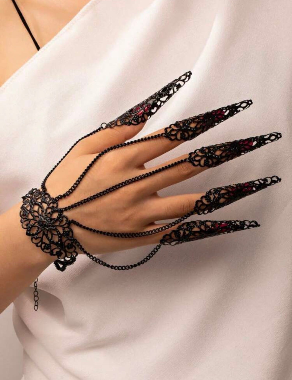 Gothic Black Filigree Hand Armour with Finger Claws