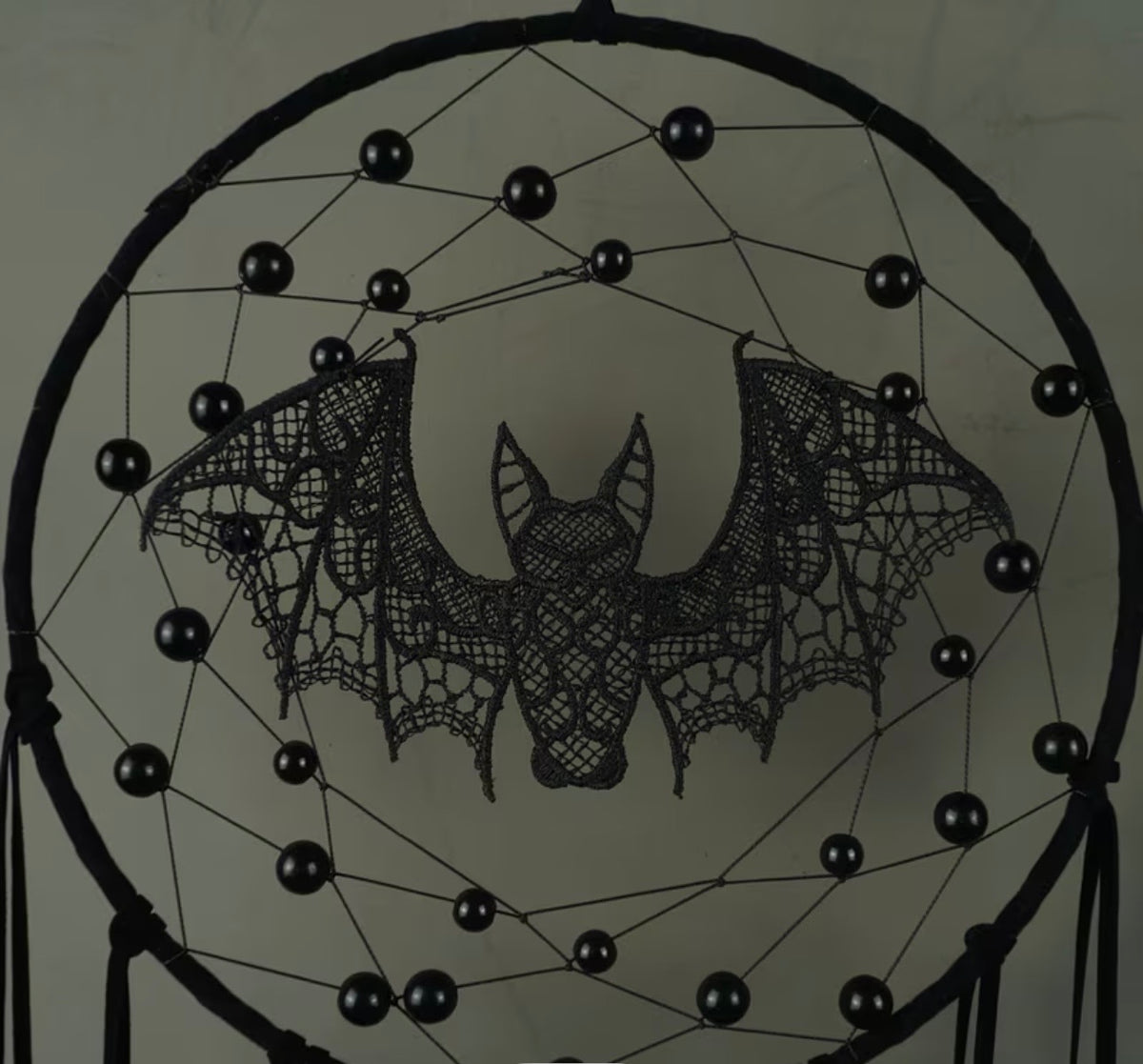 Handmade Lace Bat Dreamcatcher – Black Gothic 54cm