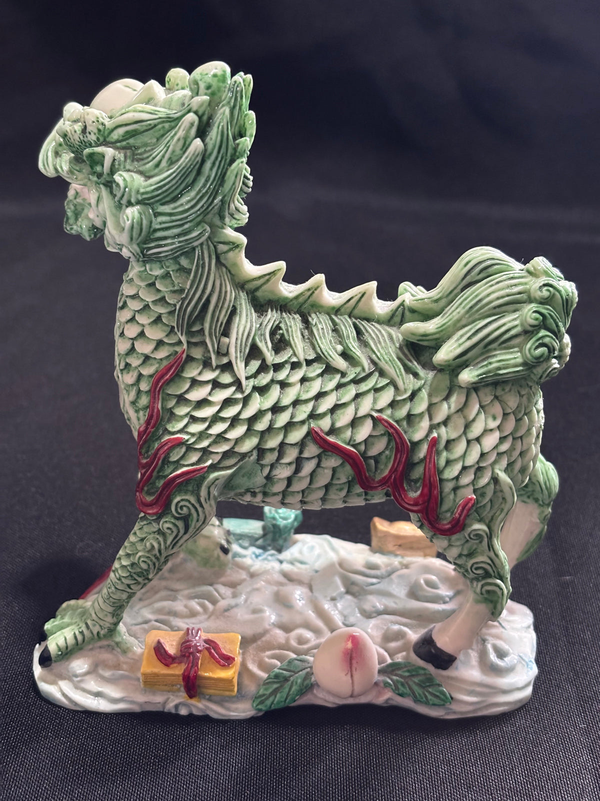 Vintage Qilin (Kirin) Riding the Auspicious Clouds – Resin Figurine
