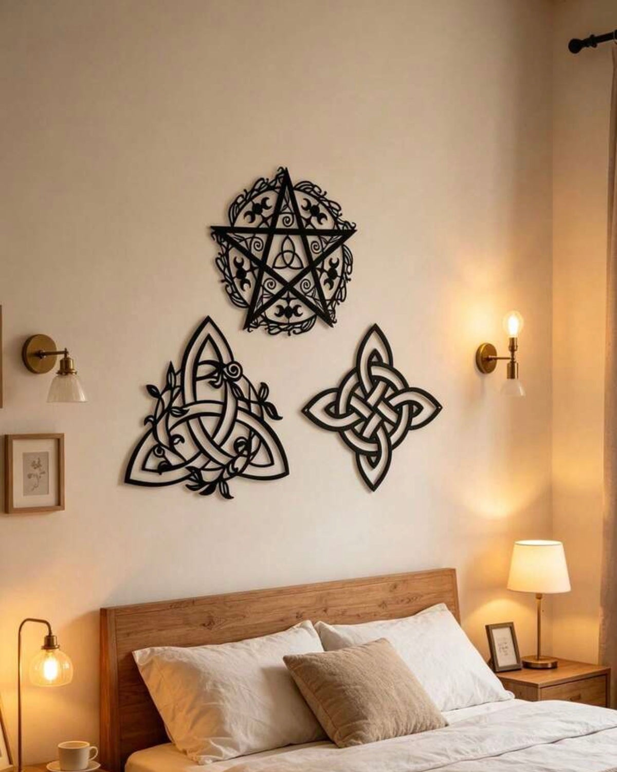 Triple Moon, Pentacle & Celtic Knot Metal Wall Art – Set of 3