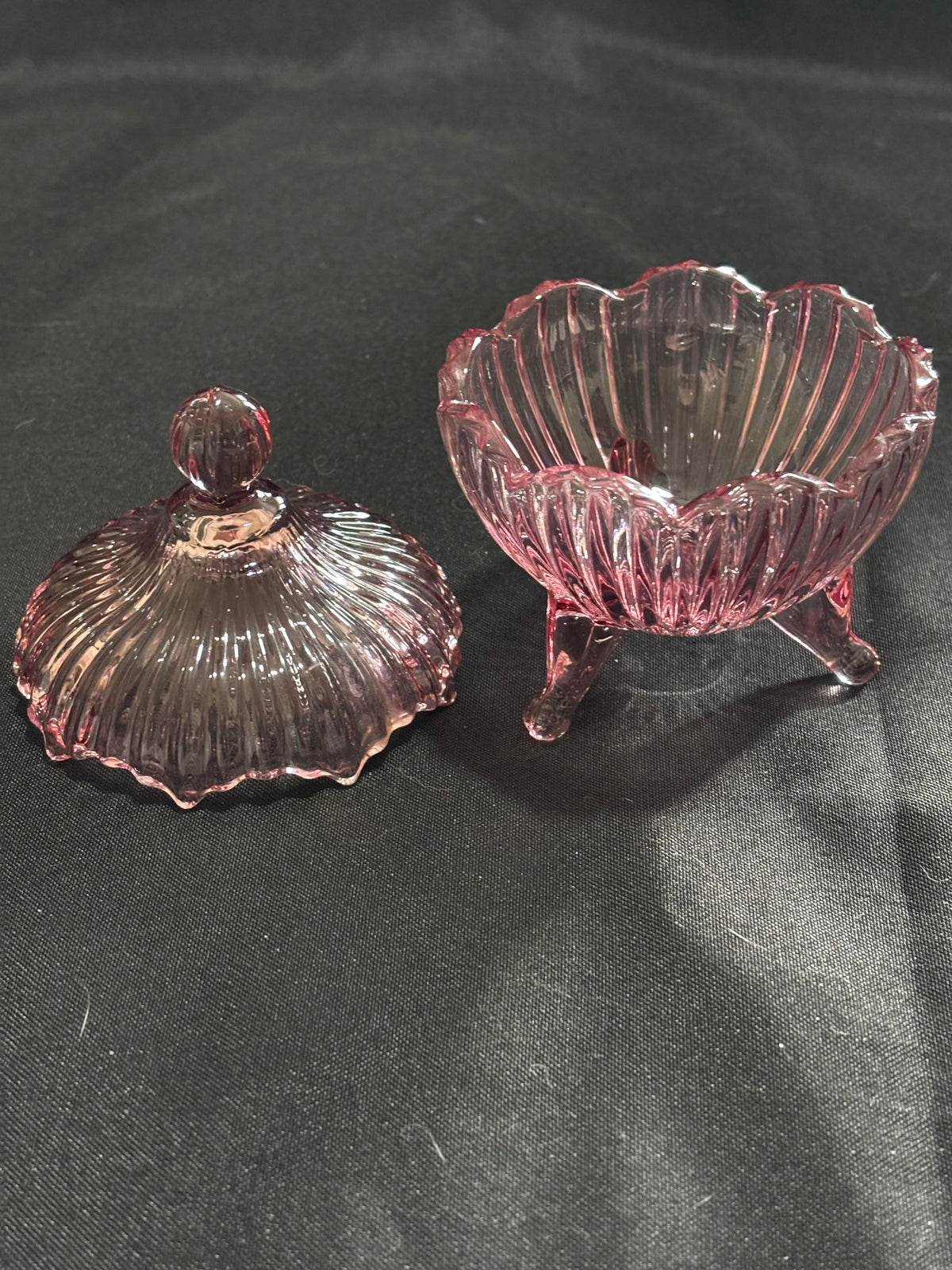Vintage Cranberry Glass Three-Footed Lidded Trinket Dish