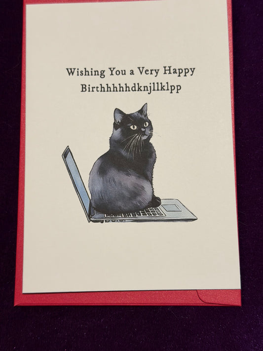Cat Typing Birthday Card