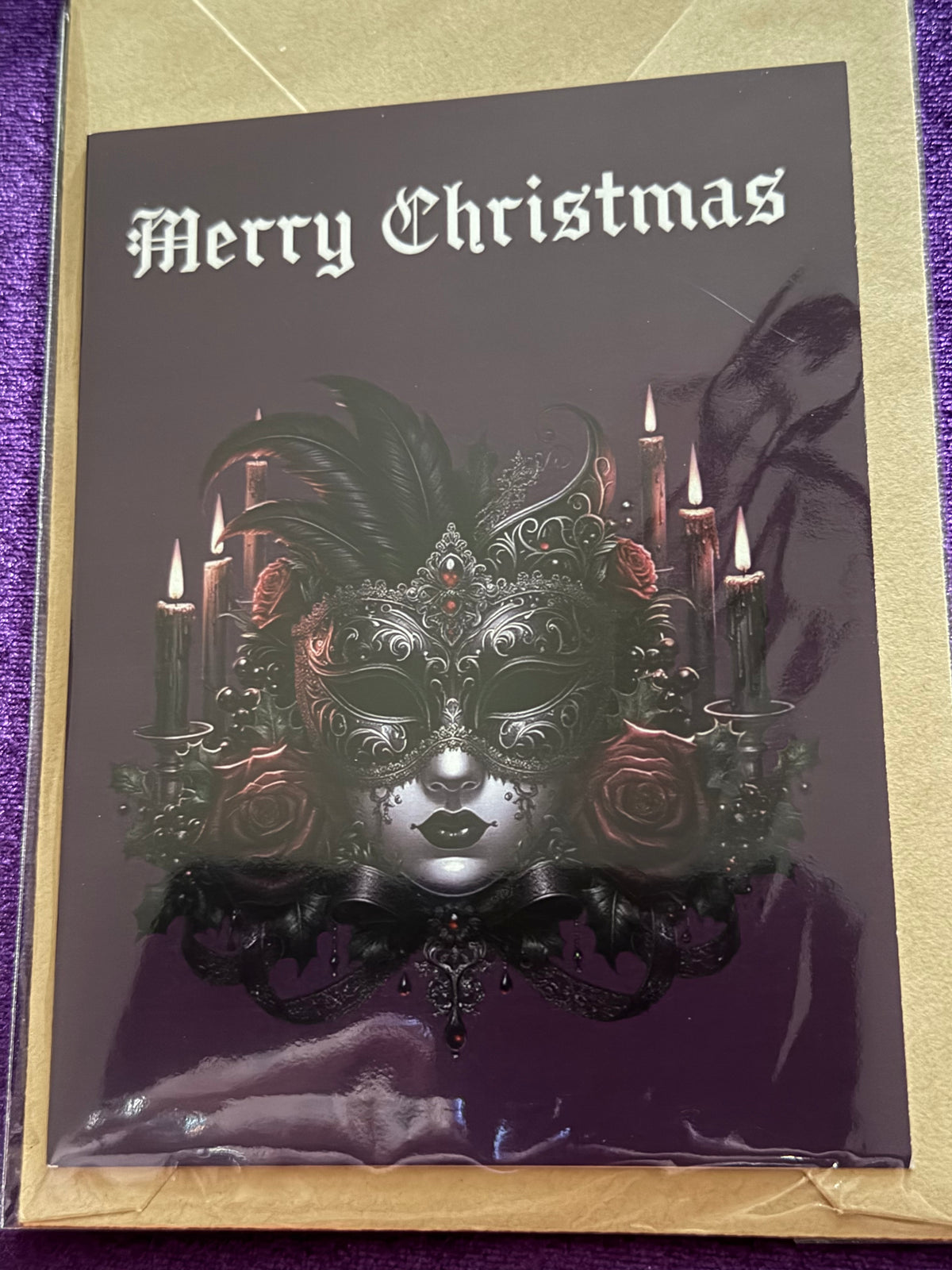 Gothic Masquerade Mask On Purple Card