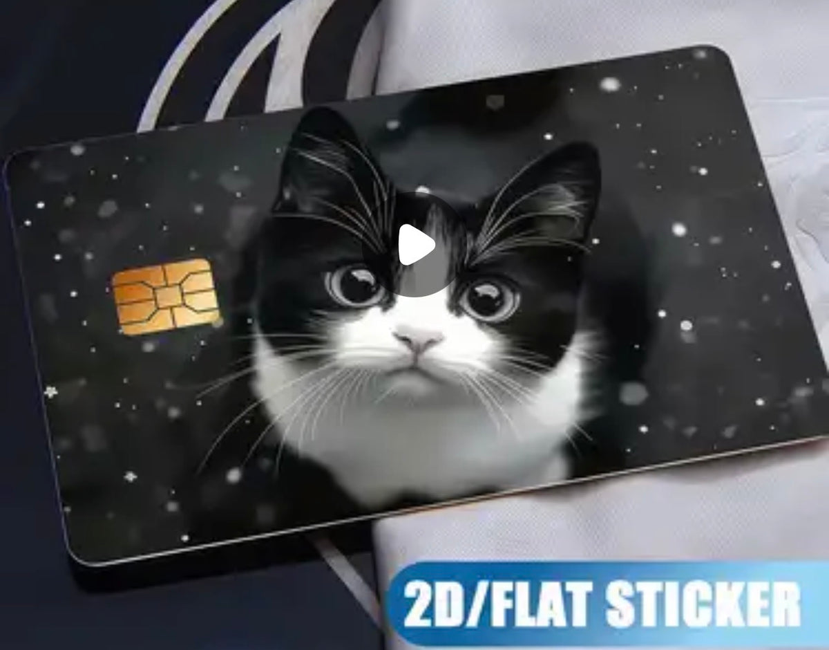 Wide-Eyed Tuxedo Cat Bank Card Skin