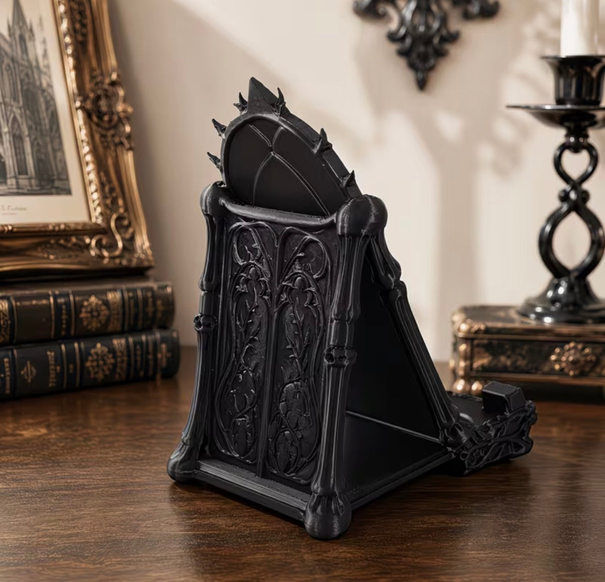 Gothic Cathedral Skull Phone Stand