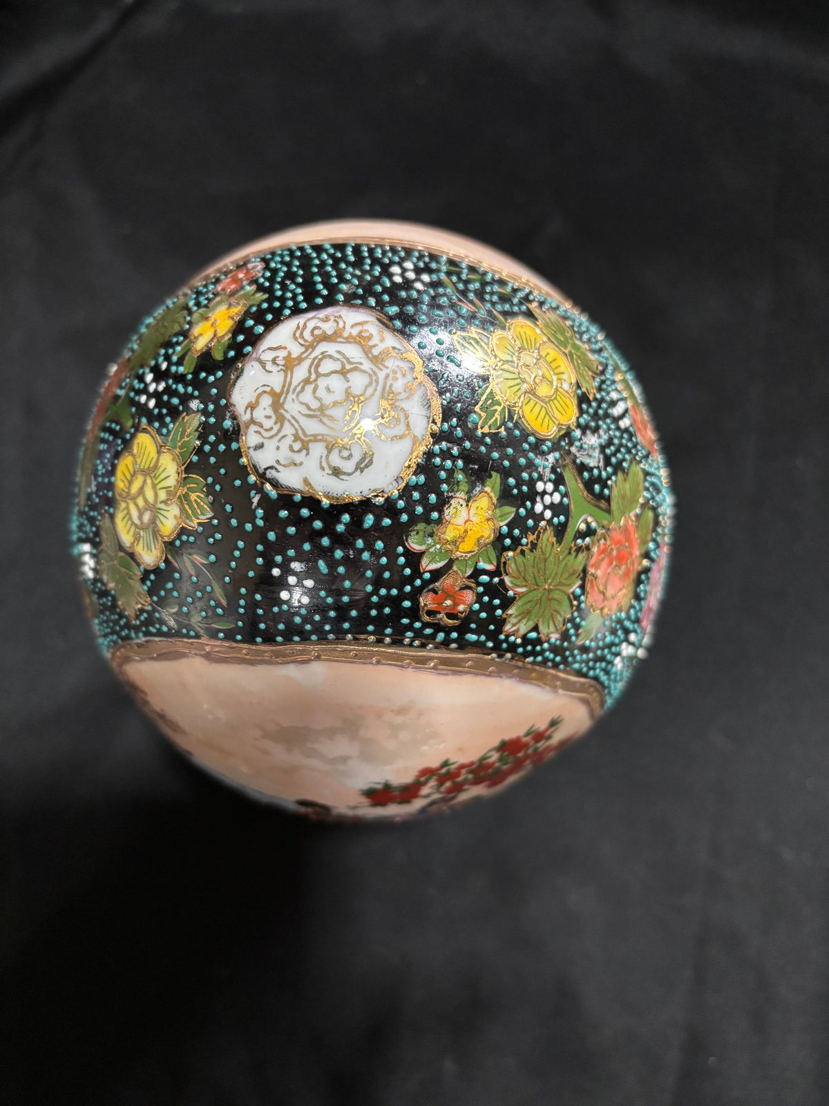 Large Vintage Chinese Satsuma-Style Moriage Egg on Stand