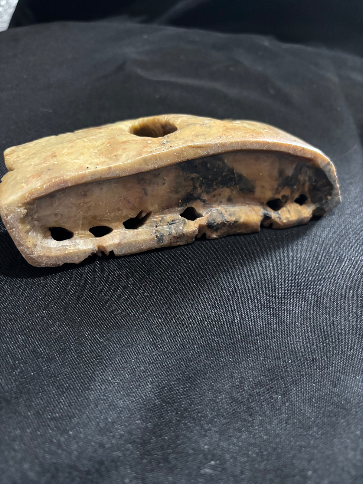Medium Vintage Chinese Carved Soapstone Double Brush Washer