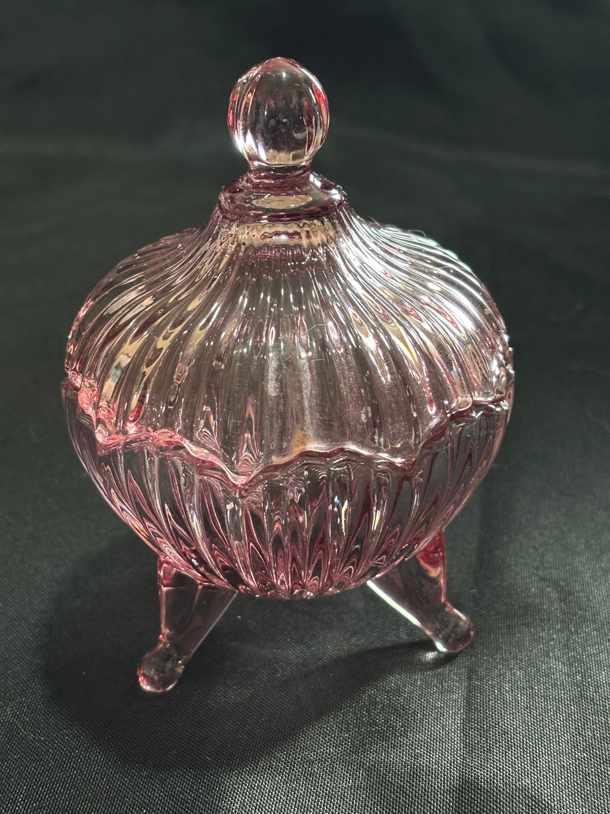 Vintage Cranberry Glass Three-Footed Lidded Trinket Dish