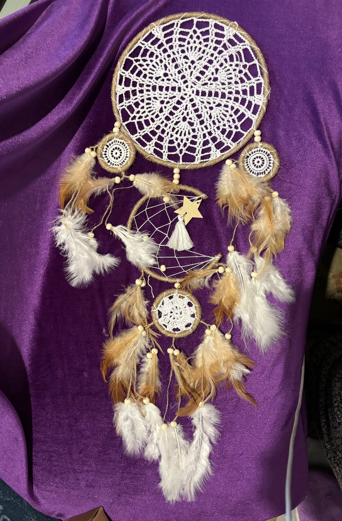 Crescent Moon Macramé Dreamcatcher Wall Hanging – Approximately 24 Inches