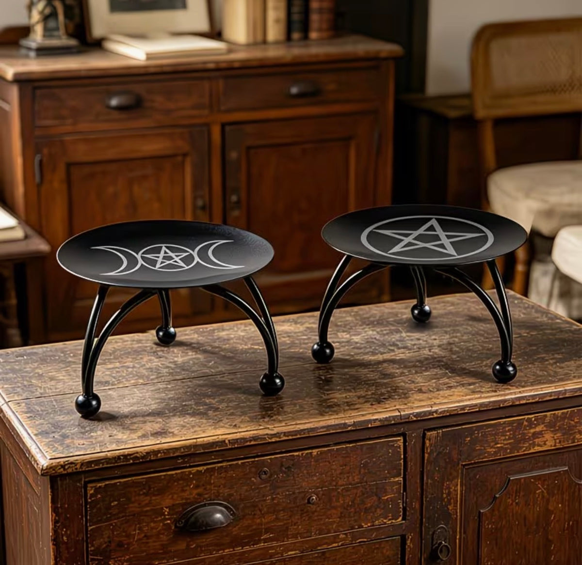 Gothic Pentagram Metal Altar Tray