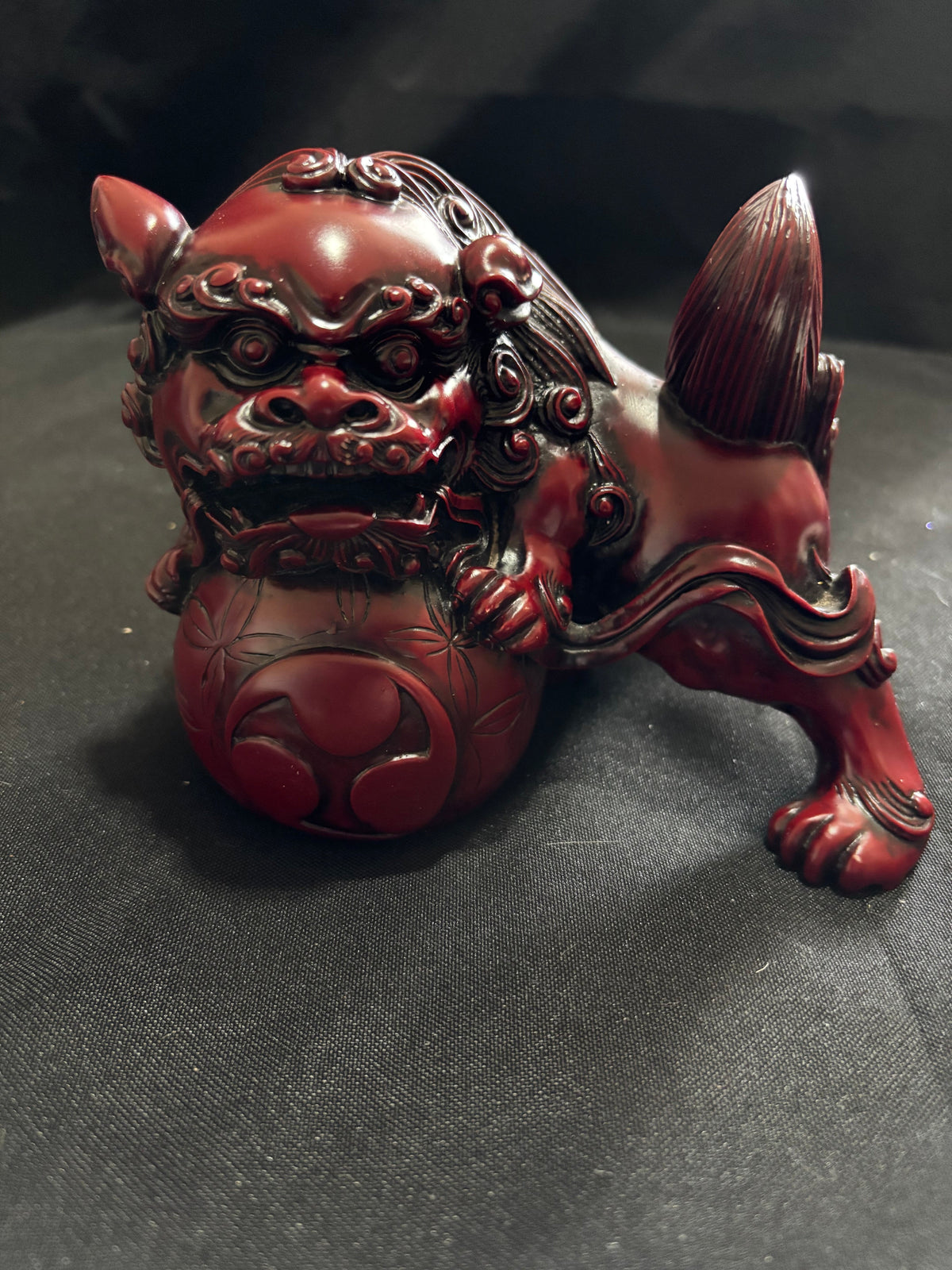 Large Oxblood Red Resin Foo Dog Guardian Lion