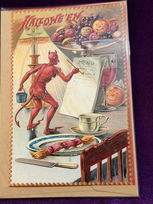 Retro Devil’s Halloween Feast Samhain Card
