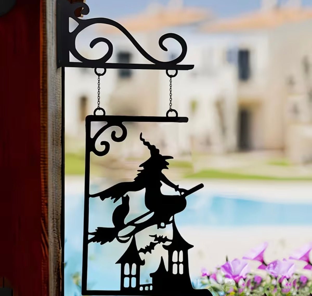 Flying Witch Hanging Sign – Complete with Bracket & Chains