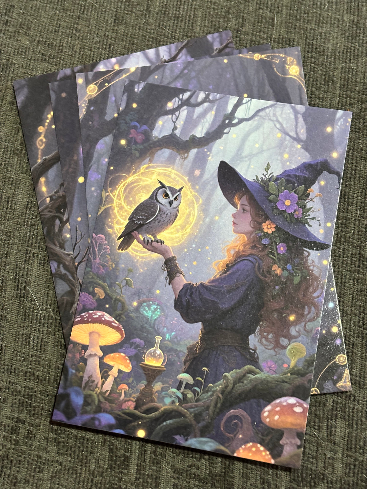 Witch & Familiar A6 Postcard Set – Gothic Fantasy Art Prints – Magical Forest Witch Cards (Set of 4)
