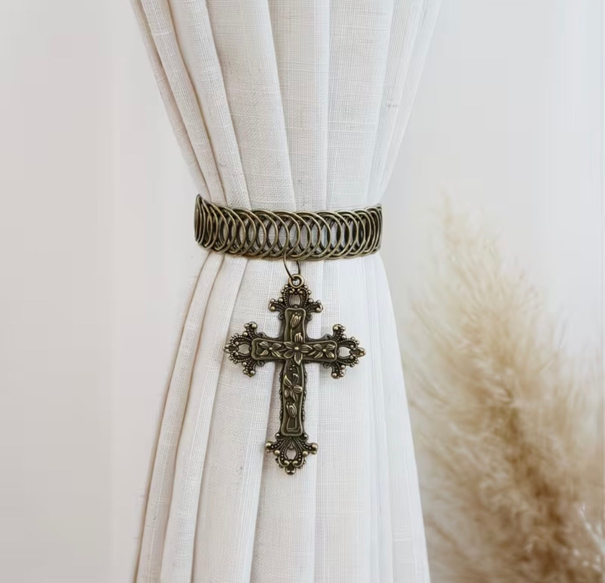 Gothic Cross Metal Curtain Tie-Backs – Pair