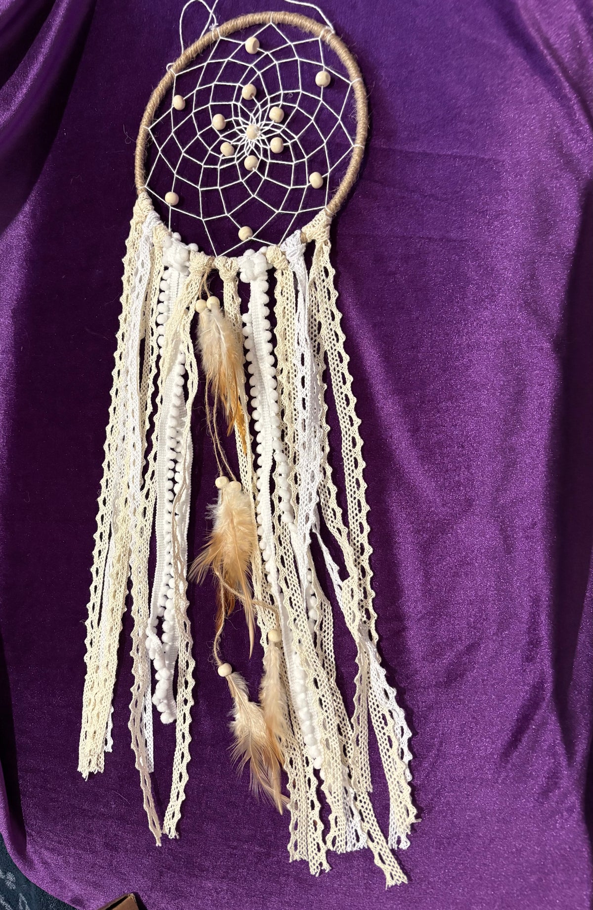 Lace and Feather Macramé Dreamcatcher – 6-Inch Hoop