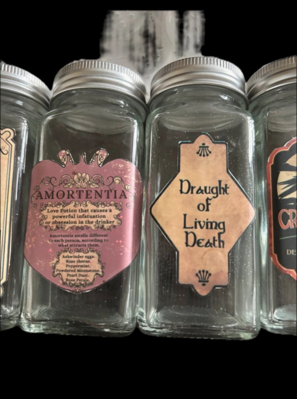 Set of 6 Witch’s Apothecary Glass Spice Jars