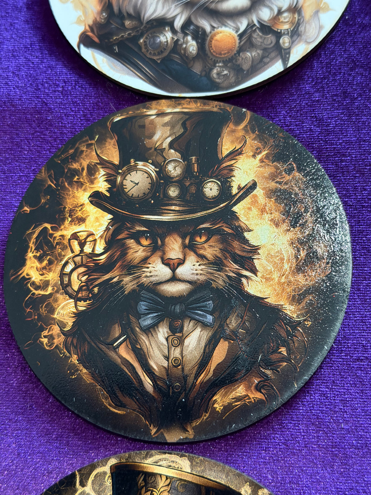 Steampunk Cats Wooden Coasters – Set of Six