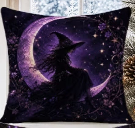 Moonlit Witch Polyester Cushion Cover – 45 × 45cm