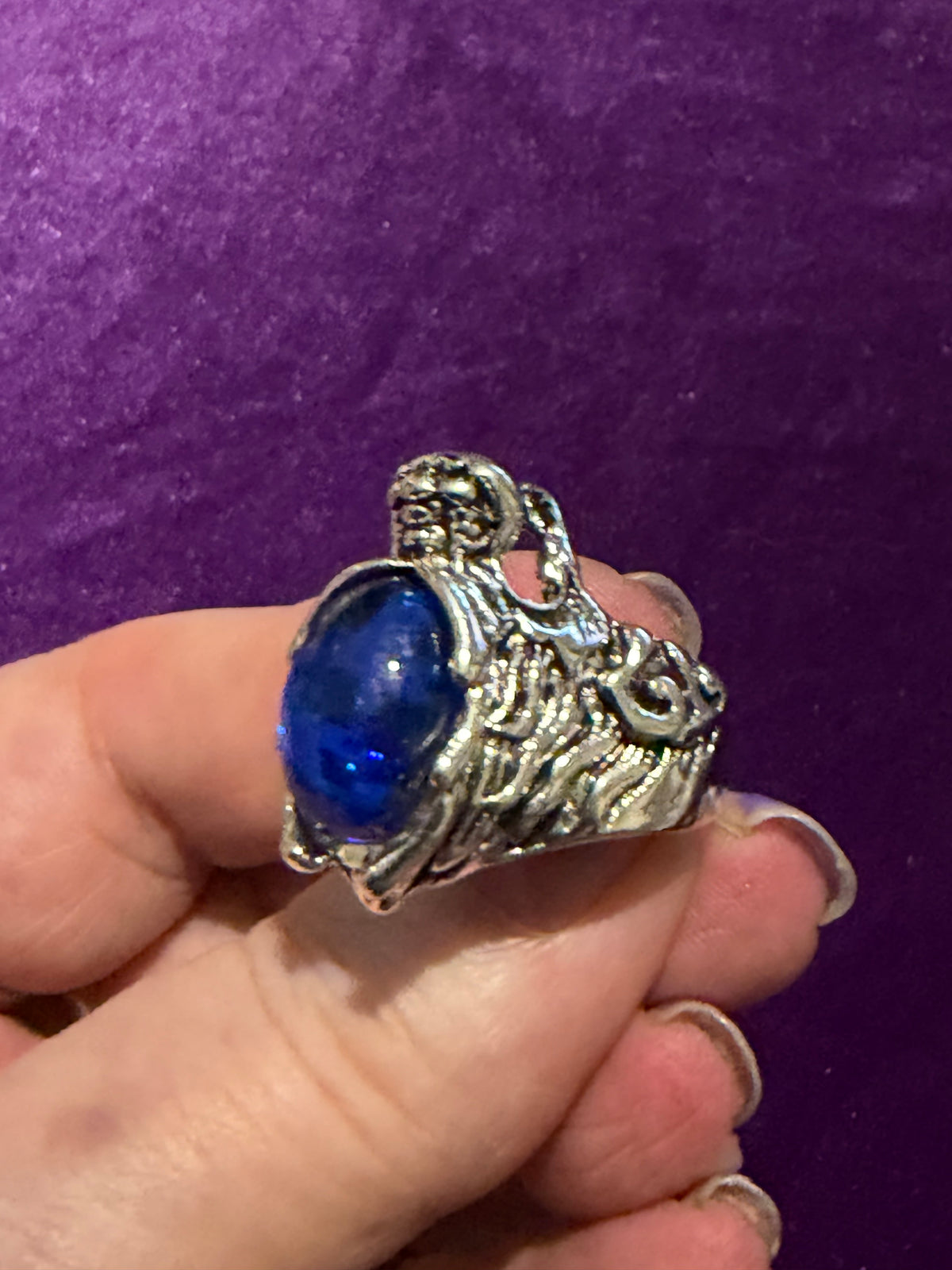Eye of the Deep – Stainless Steel Blue Cabochon Statement Ring